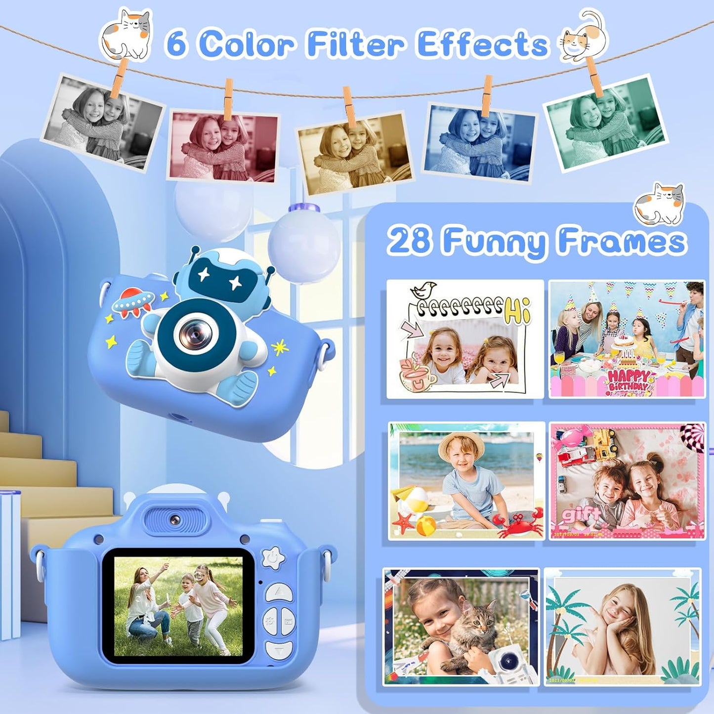 Kids Camera for 3-8 Years Old Toddlers Childrens Boys Girls Selfie Camera 20.0 MP HD 1080P IPS Screen Dual Digital Toy Camera for Kids Christmas Birthday Gifts (Blue)