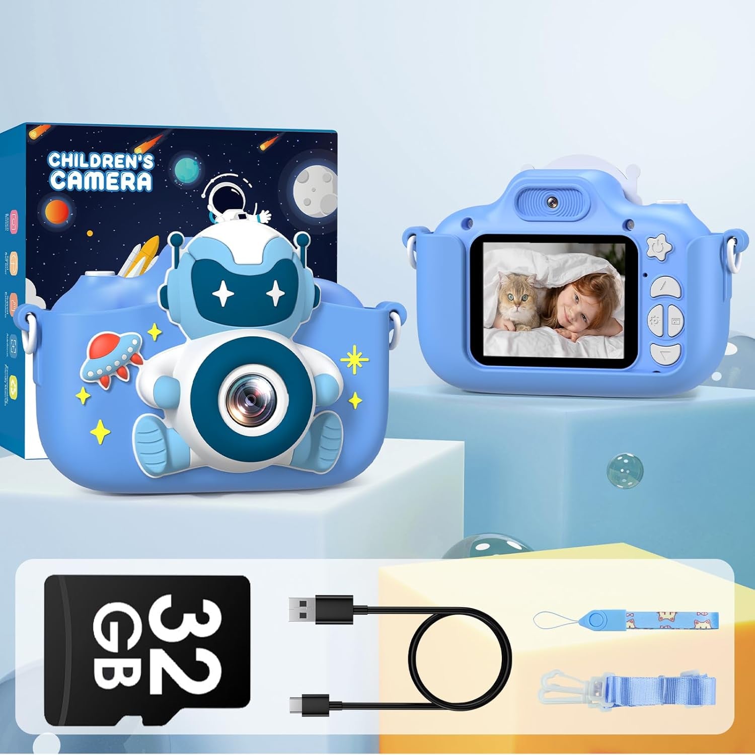 Kids Camera for 3-8 Years Old Toddlers Childrens Boys Girls Selfie Camera 20.0 MP HD 1080P IPS Screen Dual Digital Toy Camera for Kids Christmas Birthday Gifts (Blue)