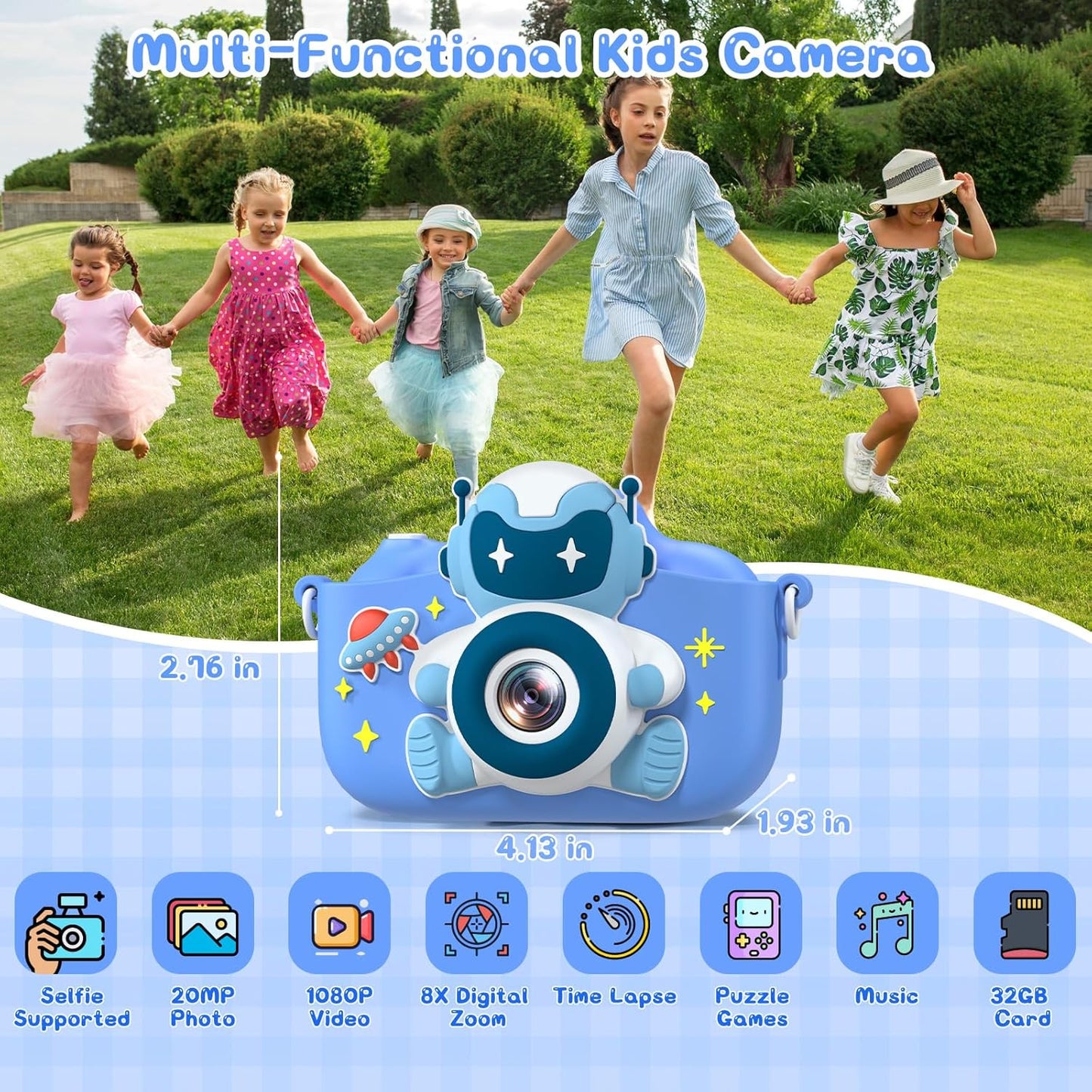 Kids Camera for 3-8 Years Old Toddlers Childrens Boys Girls Selfie Camera 20.0 MP HD 1080P IPS Screen Dual Digital Toy Camera for Kids Christmas Birthday Gifts (Blue)