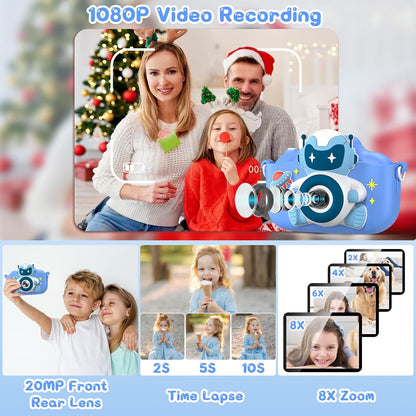 Kids Camera for 3-8 Years Old Toddlers Childrens Boys Girls Selfie Camera 20.0 MP HD 1080P IPS Screen Dual Digital Toy Camera for Kids Christmas Birthday Gifts (Blue)